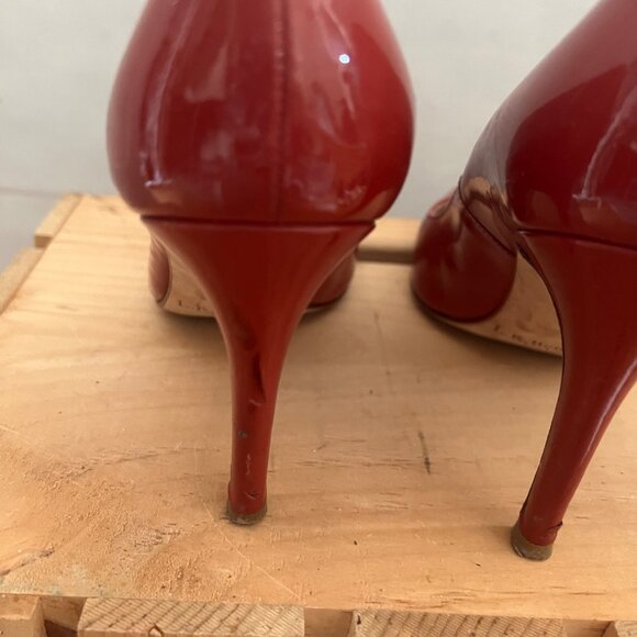 L.K. Bennett Size 8 Red Stila Patent Leather Round Toe Stiletto Pump Court Heels - Picture 5 of 12